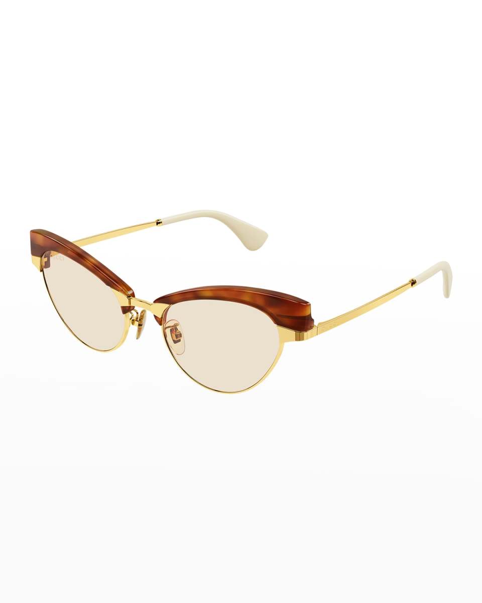 Havana Acetate & Metal Cat-Eye Sunglasses